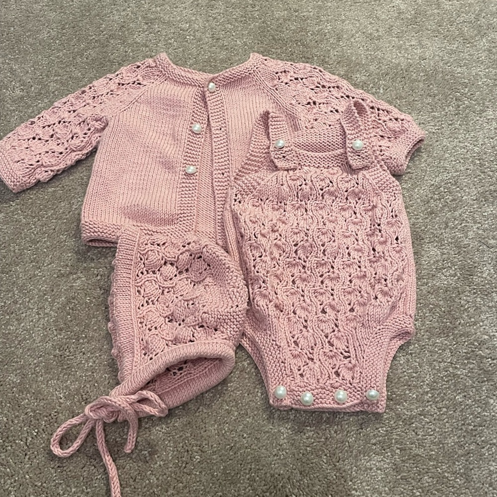 Pink Knit Baby Outfit Set